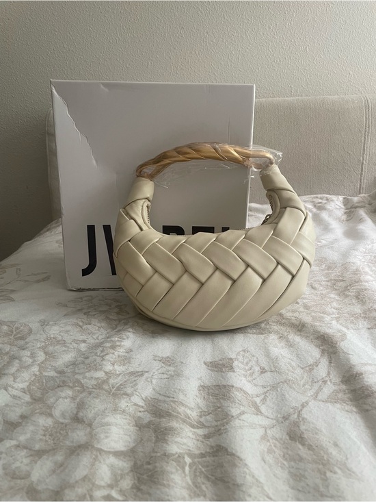 JW PEI Handbags - JW PEI Cream Woven Mini Hobo Bag with Tan Handle